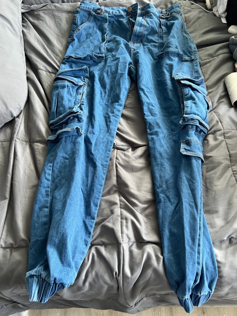 Fashion Nova Men's Blue Slim Straight Cargo Jeans